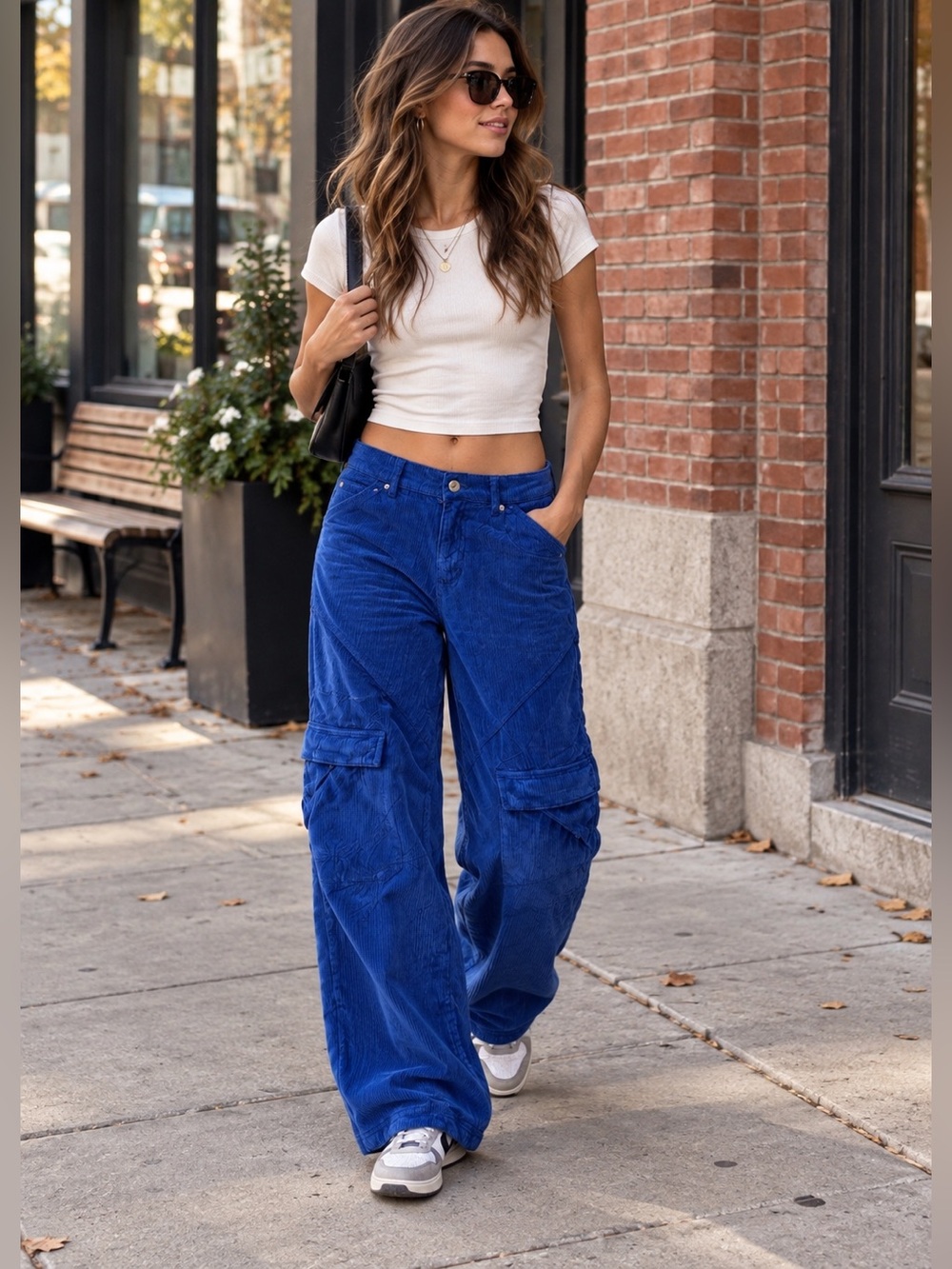 Urban Outfitters Blue Corduroy Cargo Pants Low Rise Wide Leg Y2K Size 25